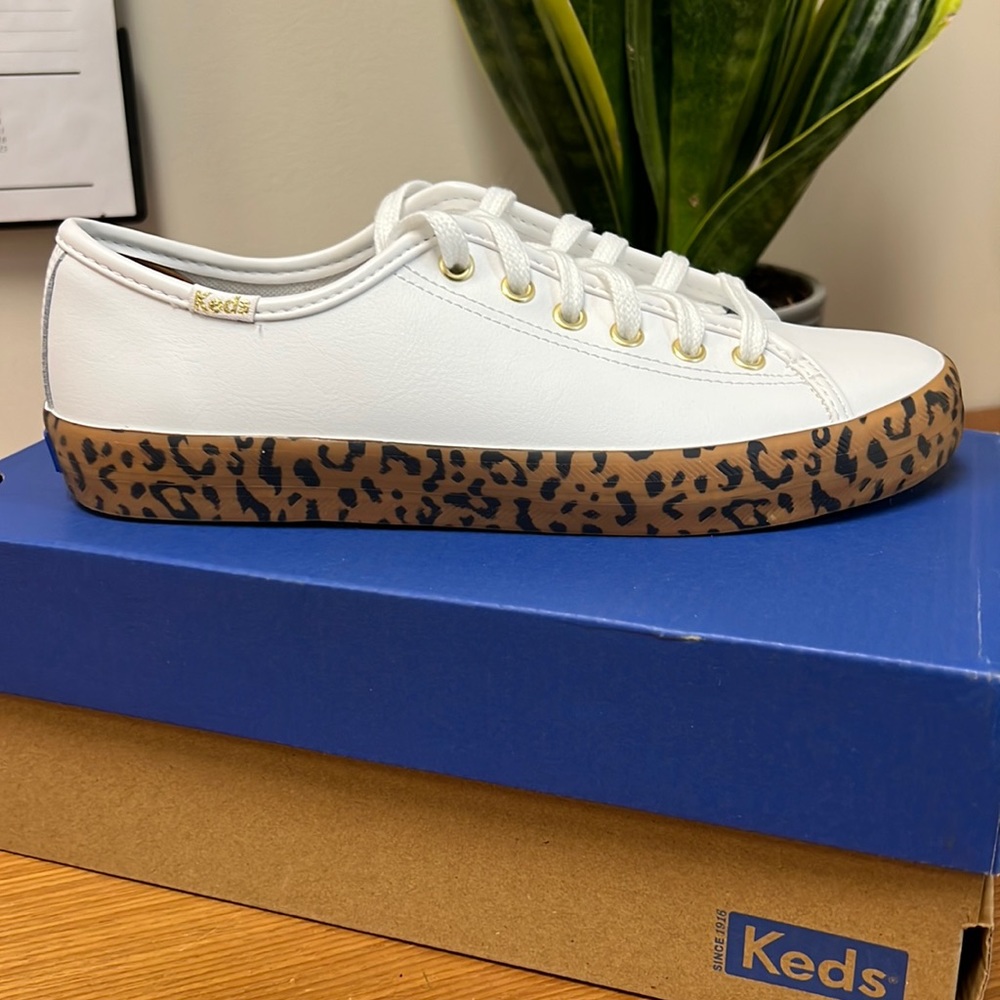 NWT White Keds w/ Leopard Trim